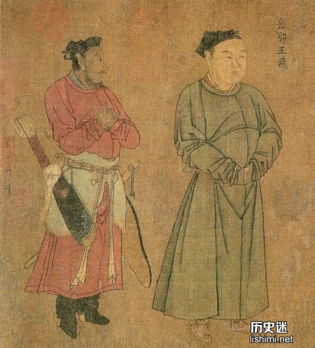 南宋刘松年《中兴四将图》中的岳飞(右)。